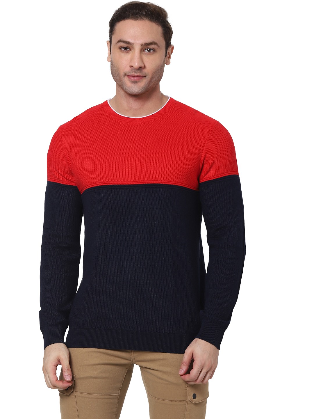 celio | Men's Red Colourblock Sweaters