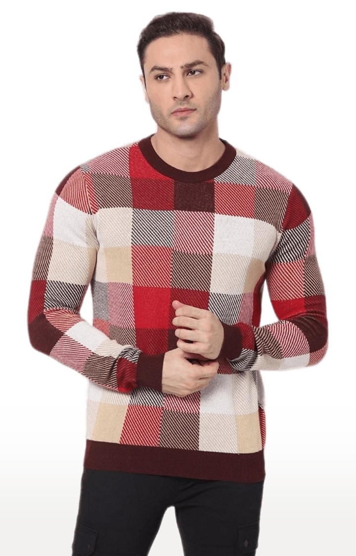 Men's Red Checked Sweaters