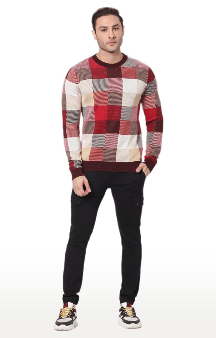 Men's Red Checked Sweaters