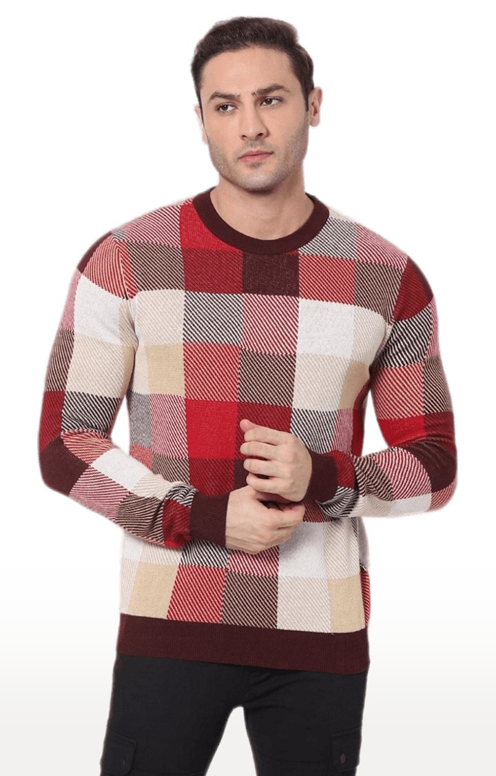 celio | Men's Red Checked Sweaters 0