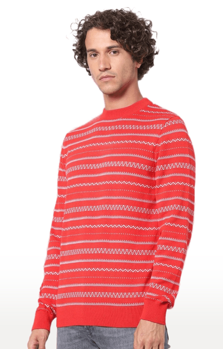 celio | Men's Orange Striped Sweaters 2