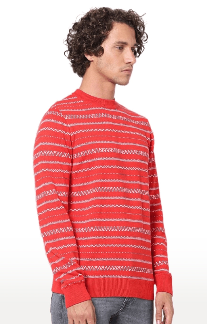 celio | Men's Orange Striped Sweaters 3