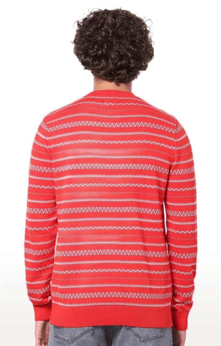 celio | Men's Orange Striped Sweaters 4