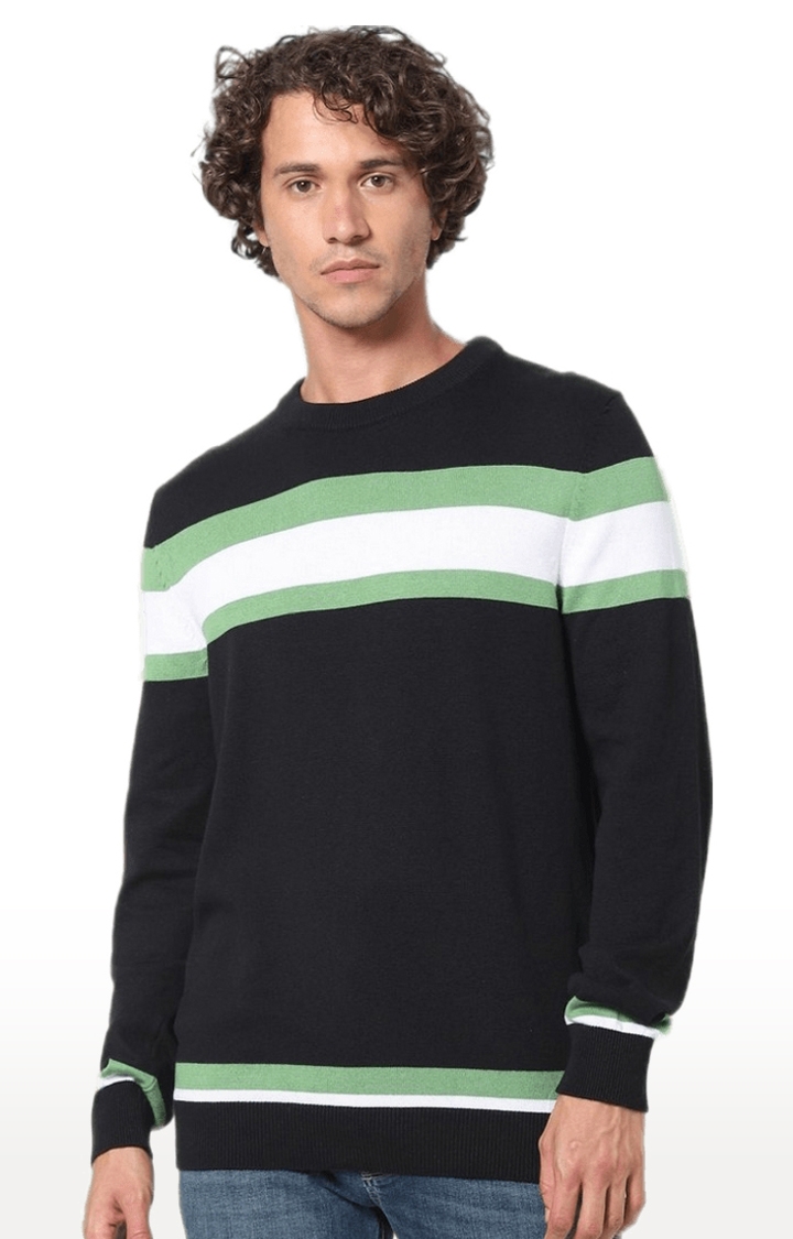 celio | Men's Black Striped Sweaters