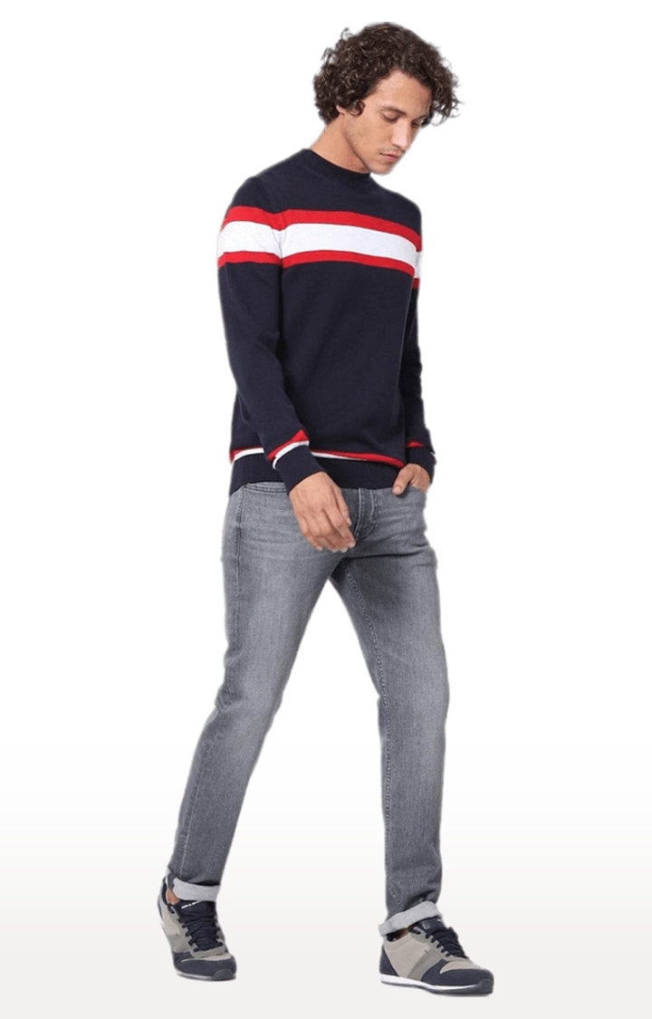 celio | Men's Blue Striped Sweaters 1