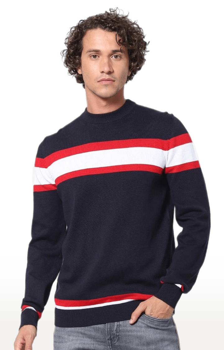 celio | Men's Blue Striped Sweaters 0