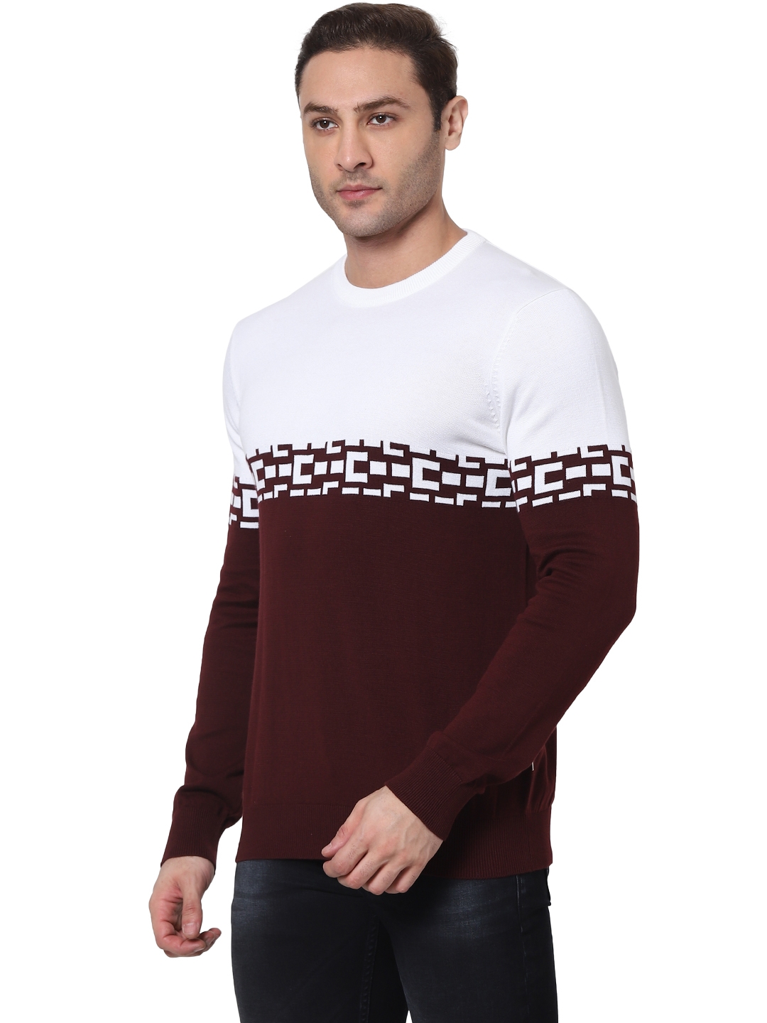 celio | Men's Burgundy Colourblock Sweaters 1