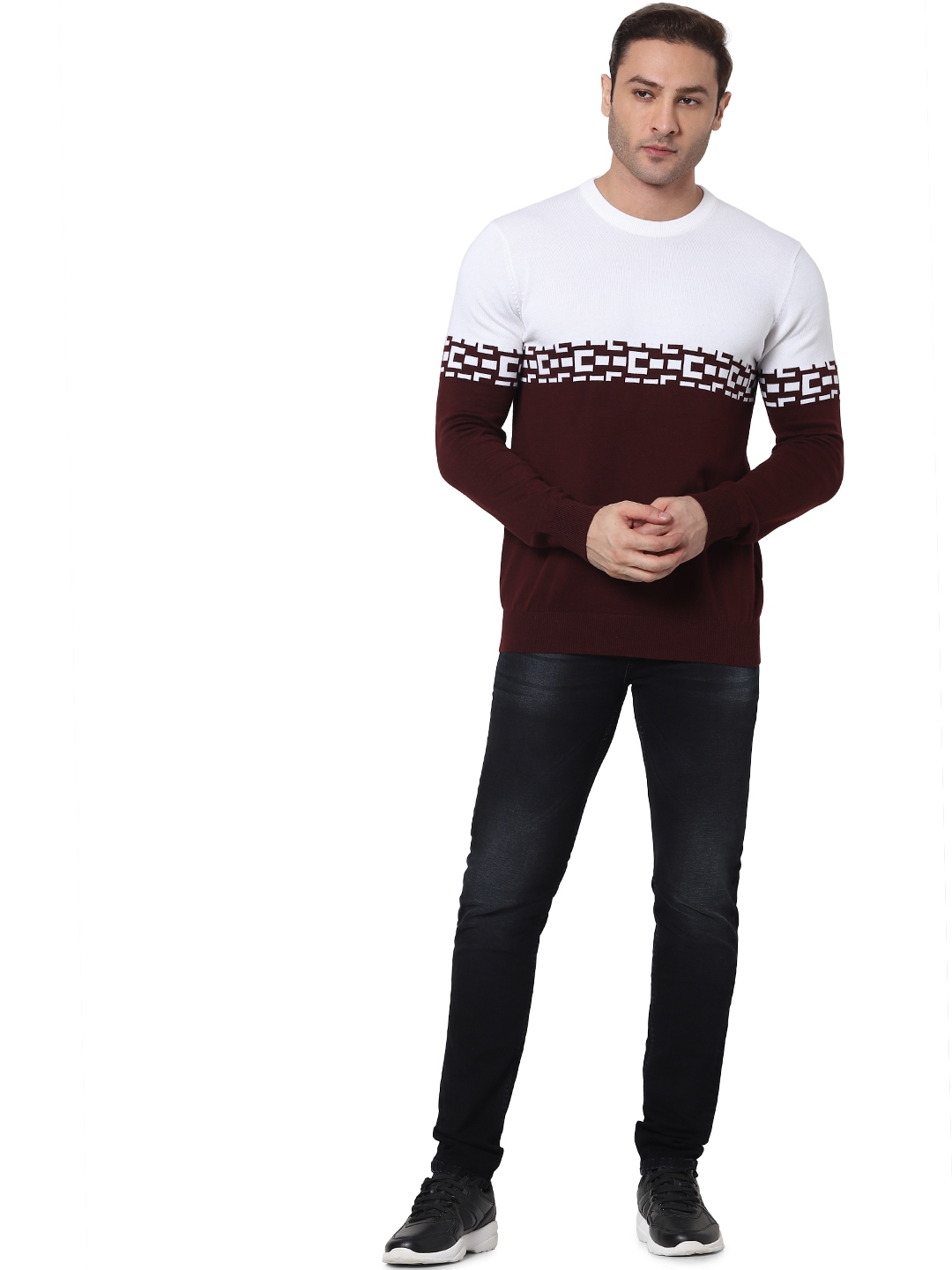 celio | Men's Burgundy Colourblock Sweaters 5