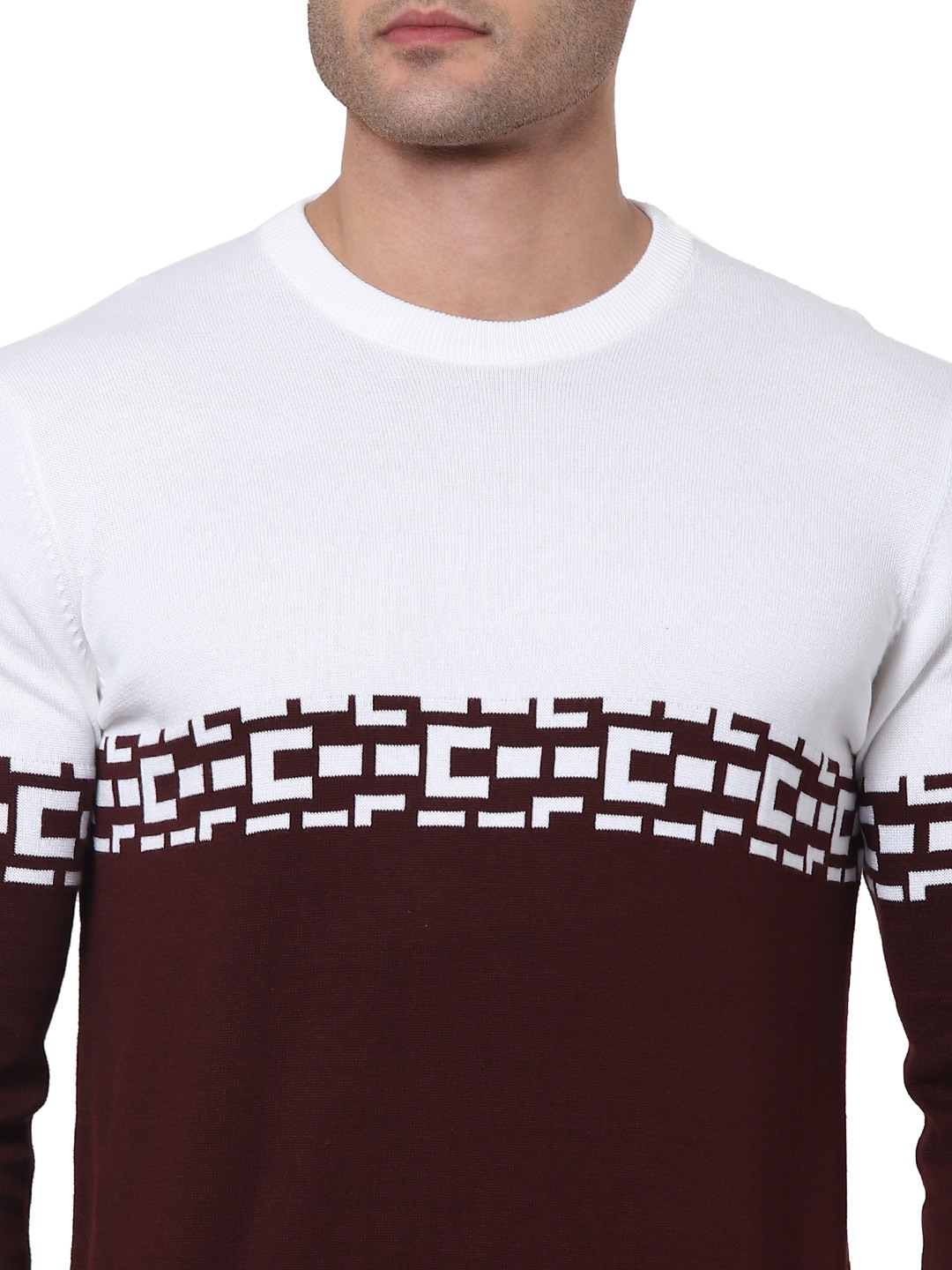 celio | Men's Burgundy Colourblock Sweaters 4