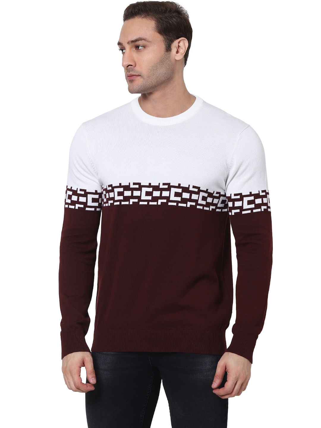 Men's Burgundy Colourblock Sweaters