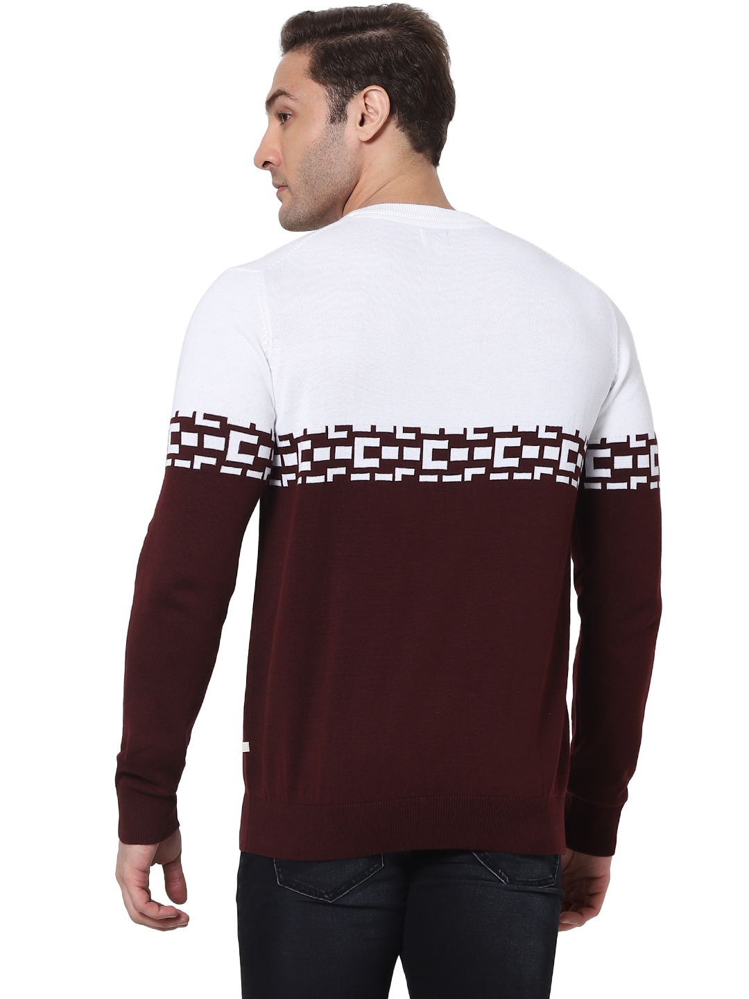 celio | Men's Burgundy Colourblock Sweaters 3