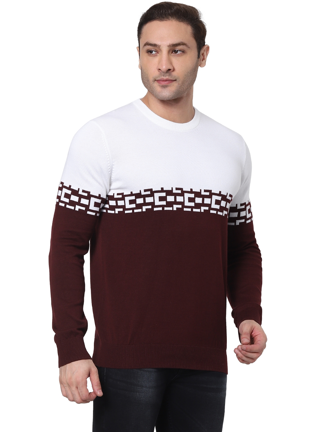 celio | Men's Burgundy Colourblock Sweaters 2