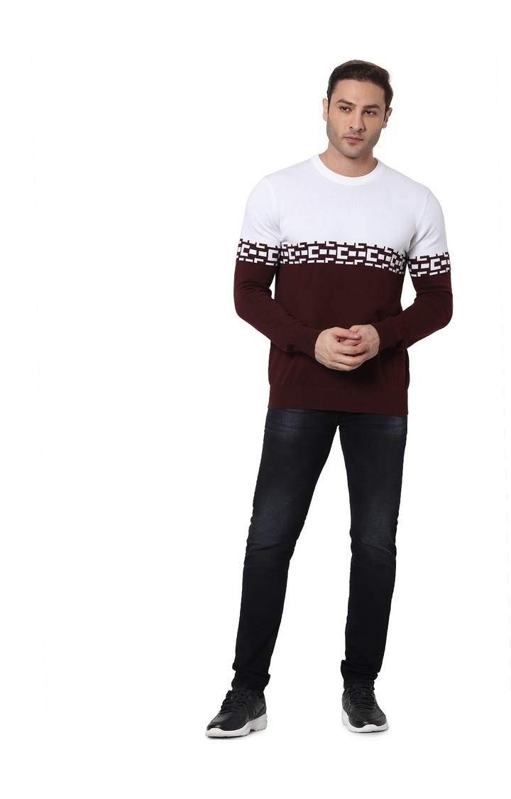 Men's Burgundy Colourblock Sweaters