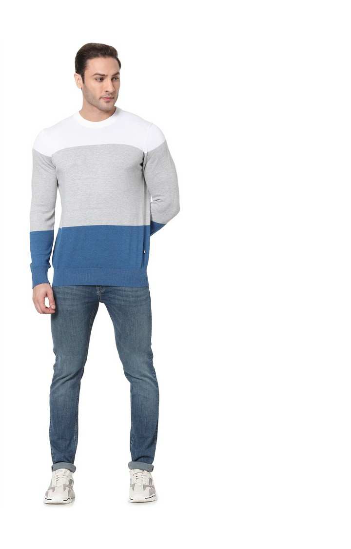 Men's Blue Colourblock Sweaters