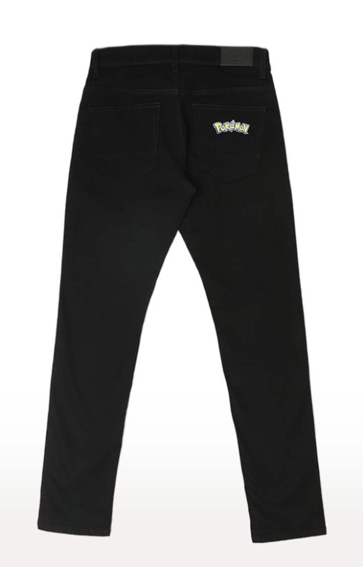 Men's Black Cotton Cartoon Straight Jeans