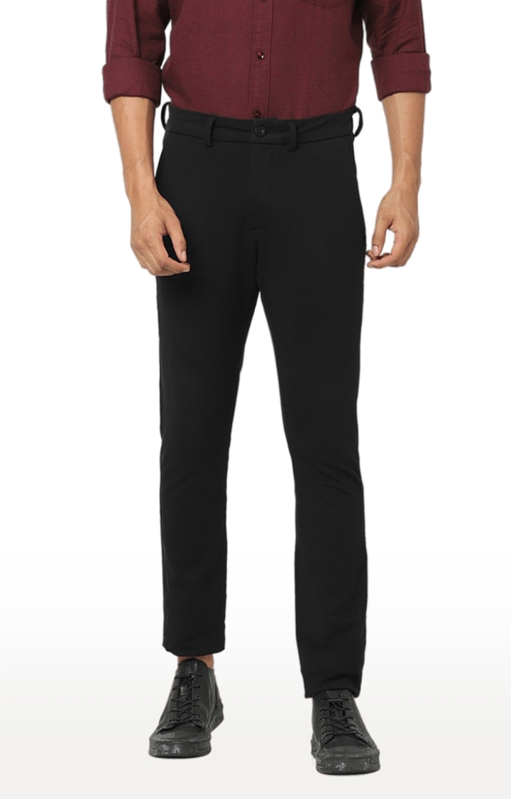 celio | Men's Black Cotton Solid Trousers