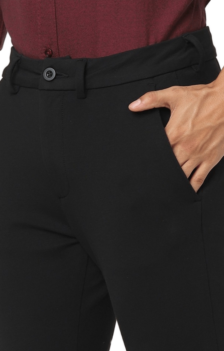 celio | Men's Black Cotton Solid Trousers 3