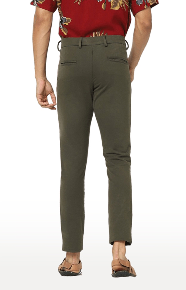 celio | Men's Green Cotton Solid Trousers 2