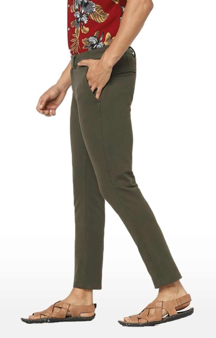 Men's Green Cotton Solid Trousers
