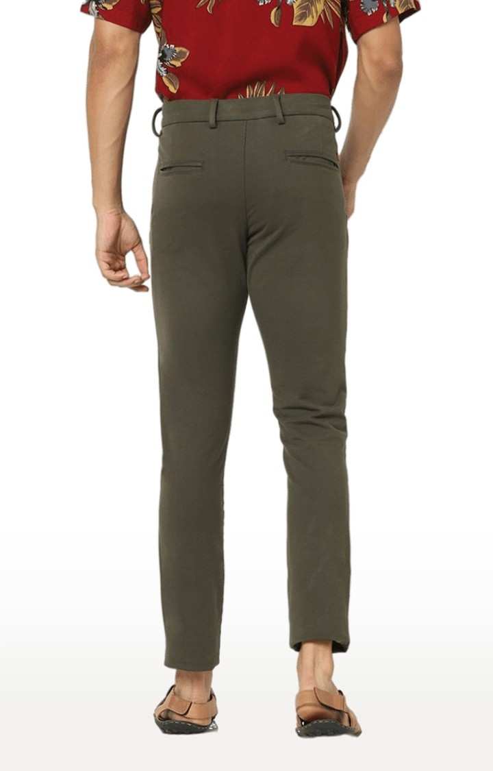 Men's Green Cotton Solid Trousers