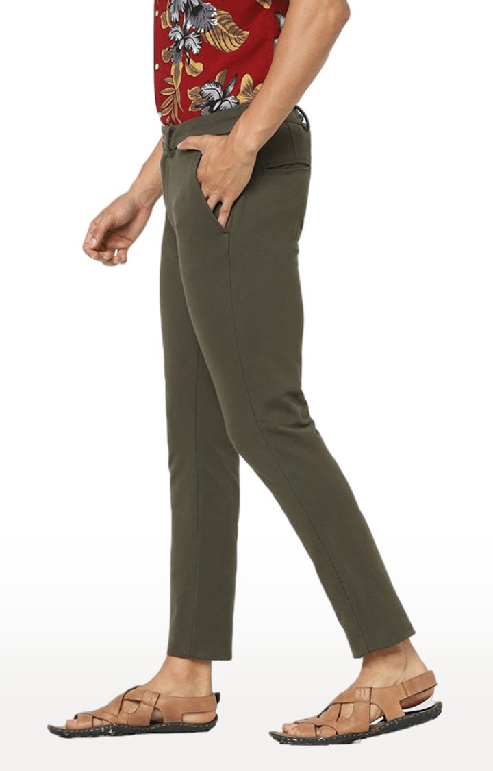 celio | Men's Green Cotton Solid Trousers 1