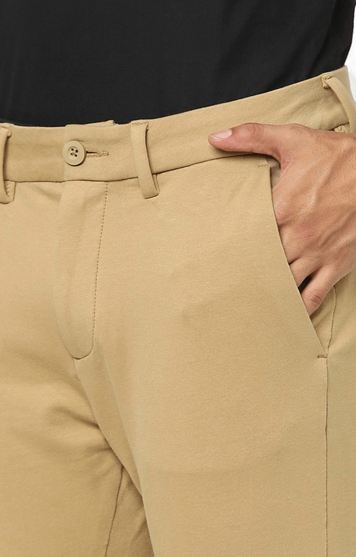 celio | Men's Beige Cotton Solid Trousers 3