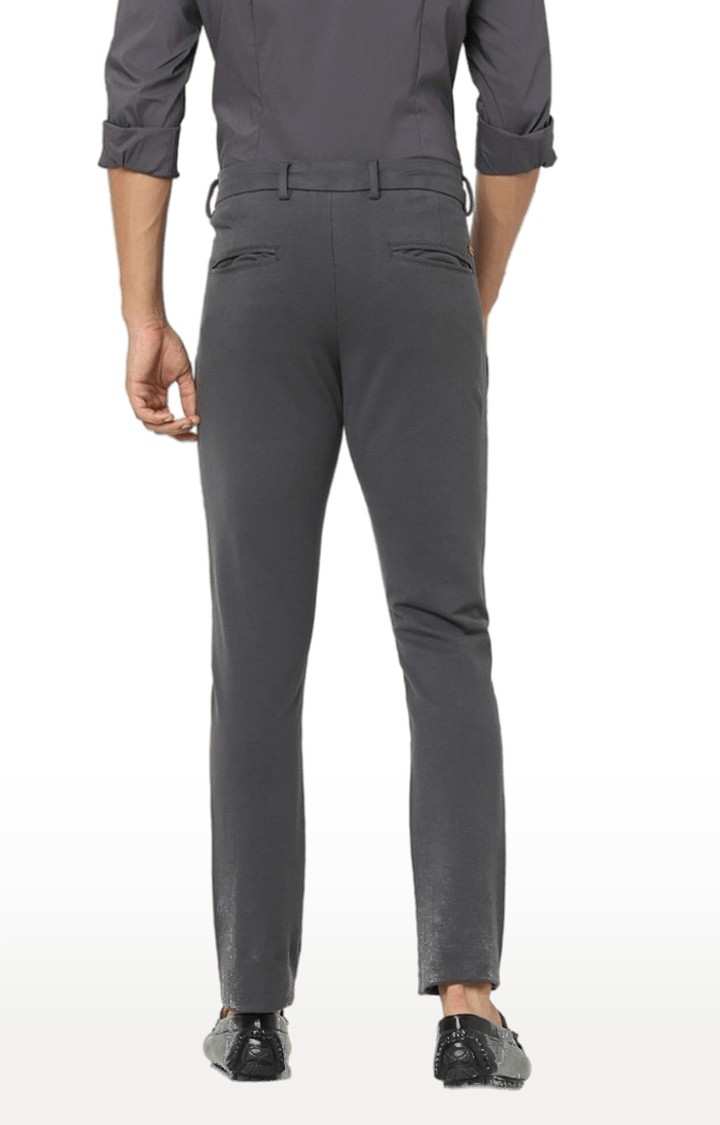 Men's Grey Cotton Solid Trousers