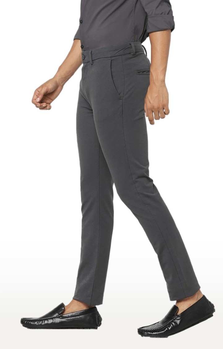 Men's Grey Cotton Solid Trousers