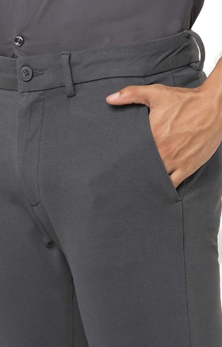 Men's Grey Cotton Solid Trousers