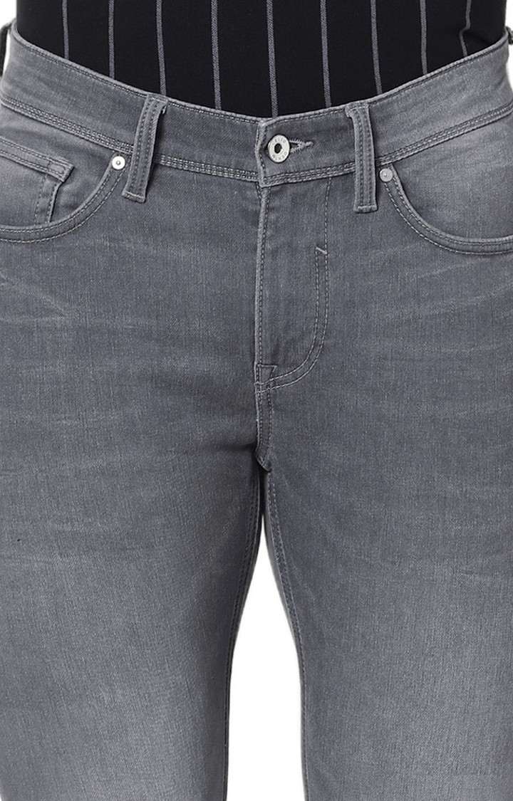 Men's Grey Cotton Solid Straight Jeans