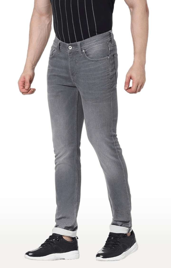 Men's Grey Cotton Solid Straight Jeans
