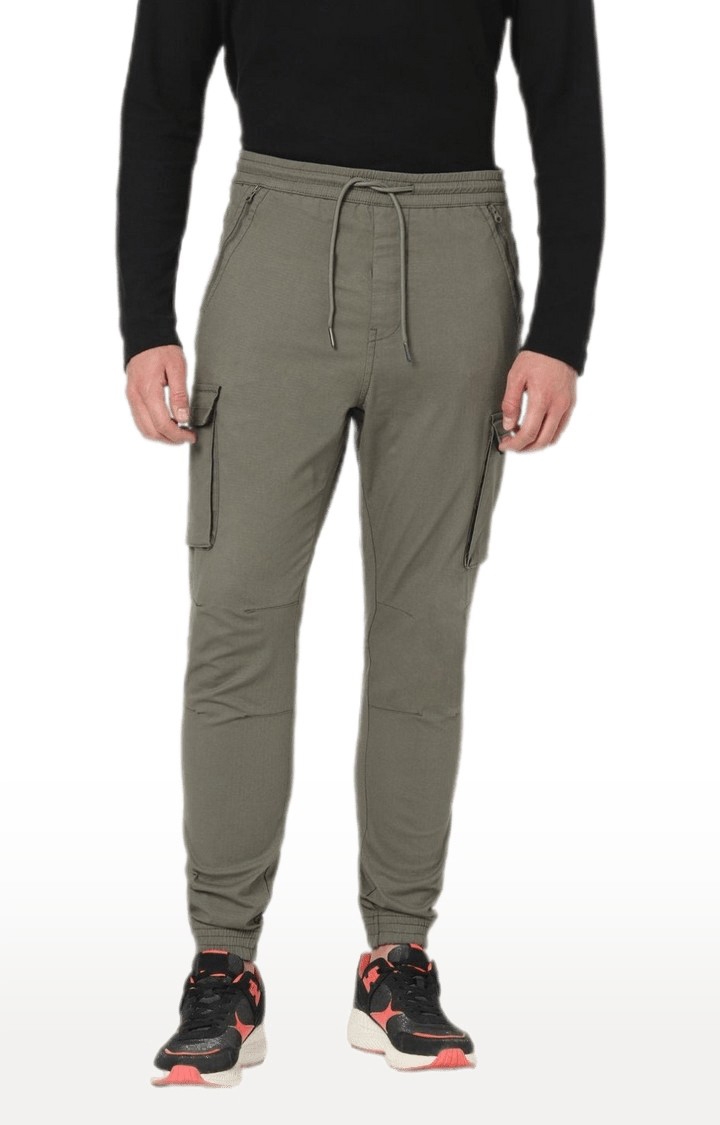 celio | Men's Green Cotton Solid Casual Joggers