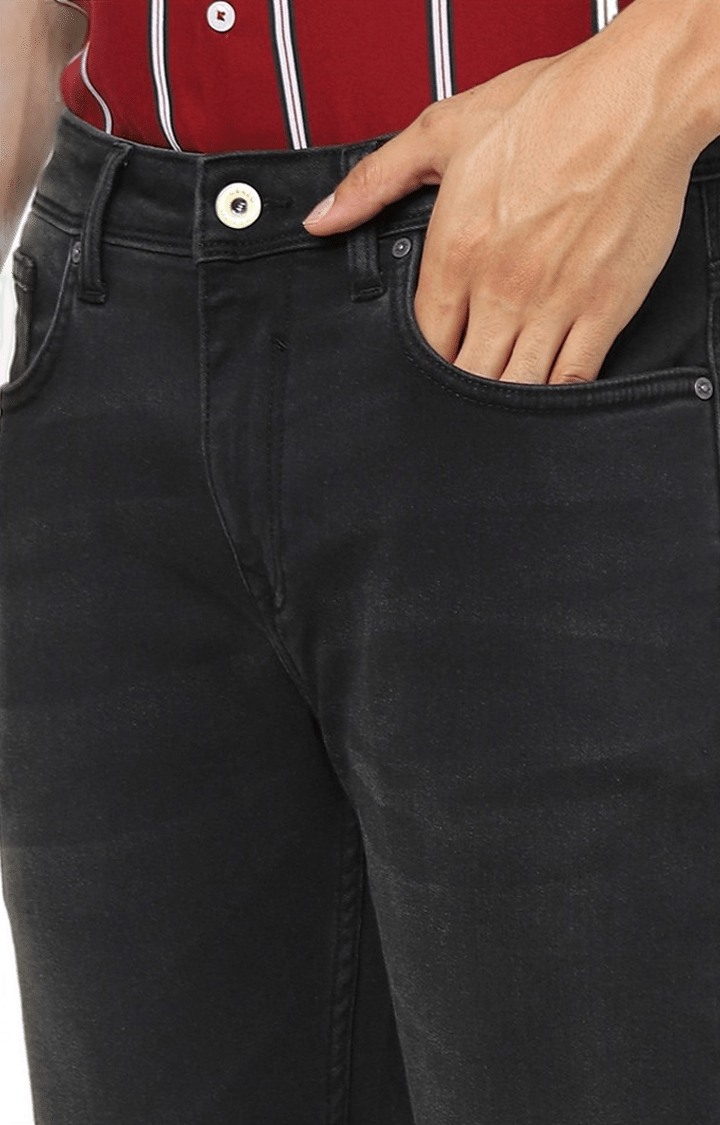 Men's Black Cotton Solid Straight Jeans