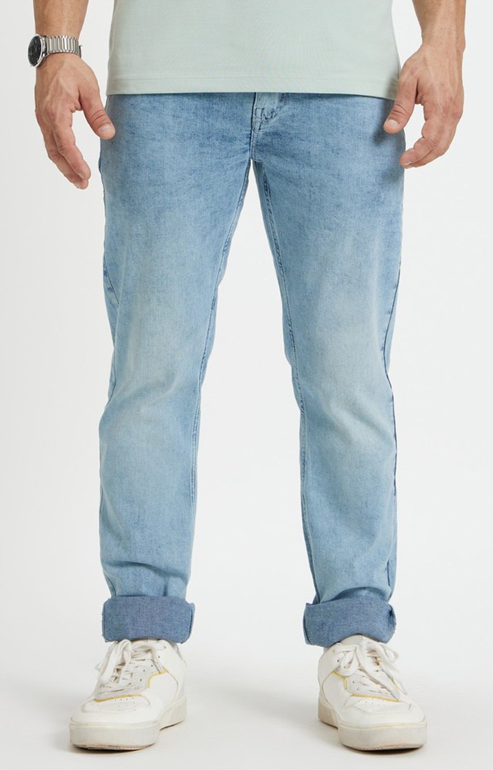 Men's Blue Cotton Blend Solid Regular Jeans