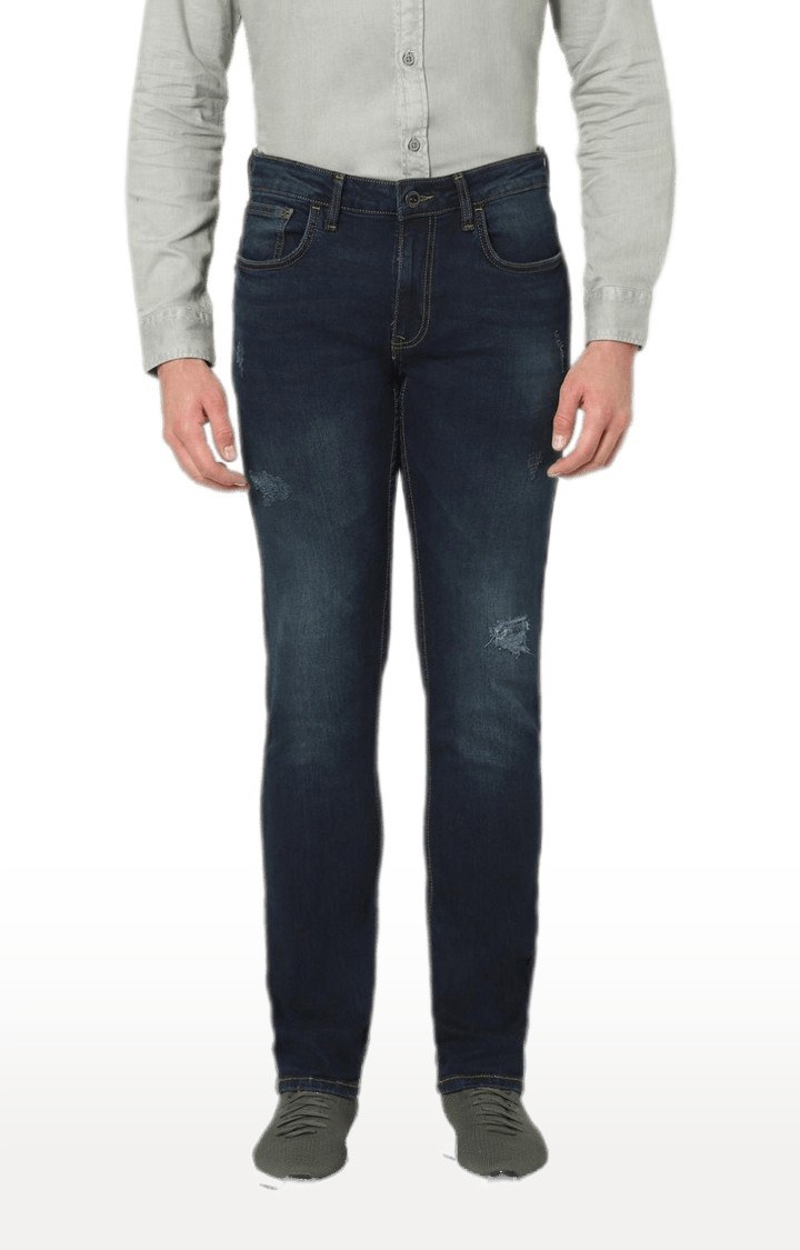 Men's Blue Cotton Ripped Ripped Jeans