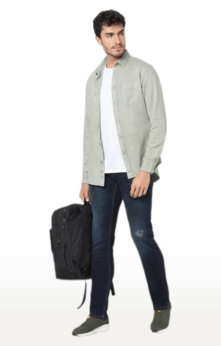 Men's Blue Cotton Ripped Ripped Jeans