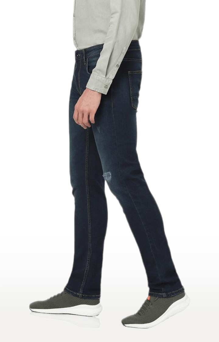 Men's Blue Cotton Ripped Ripped Jeans