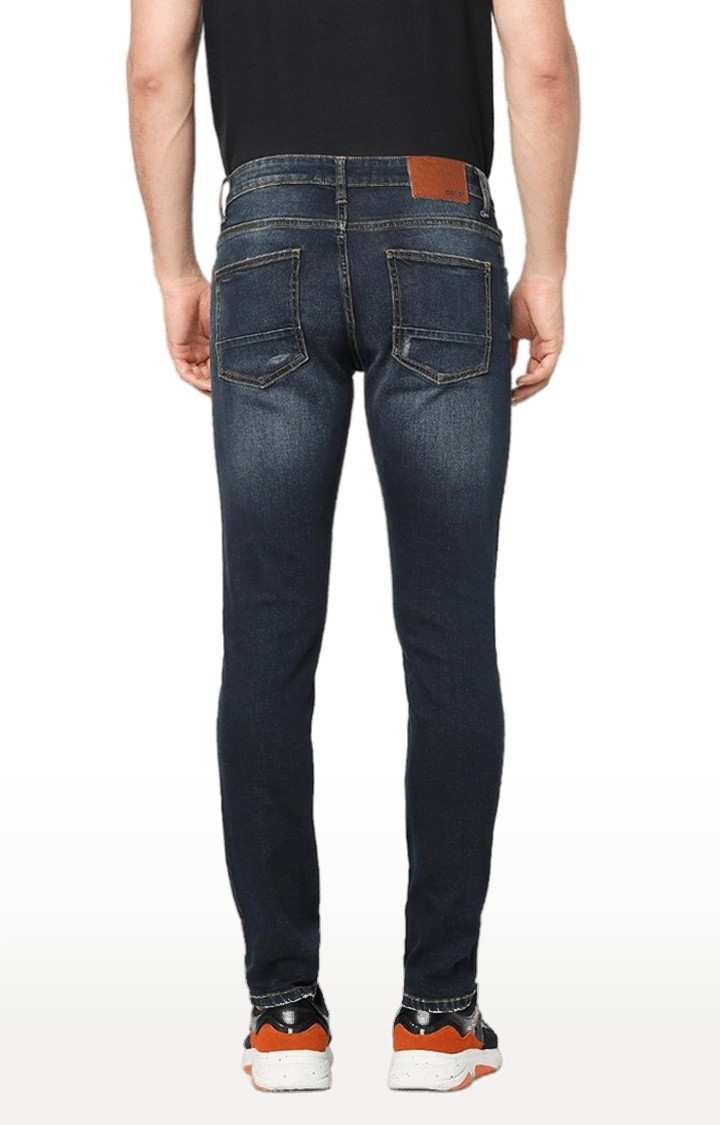 Men's Blue Cotton Ripped Ripped Jeans