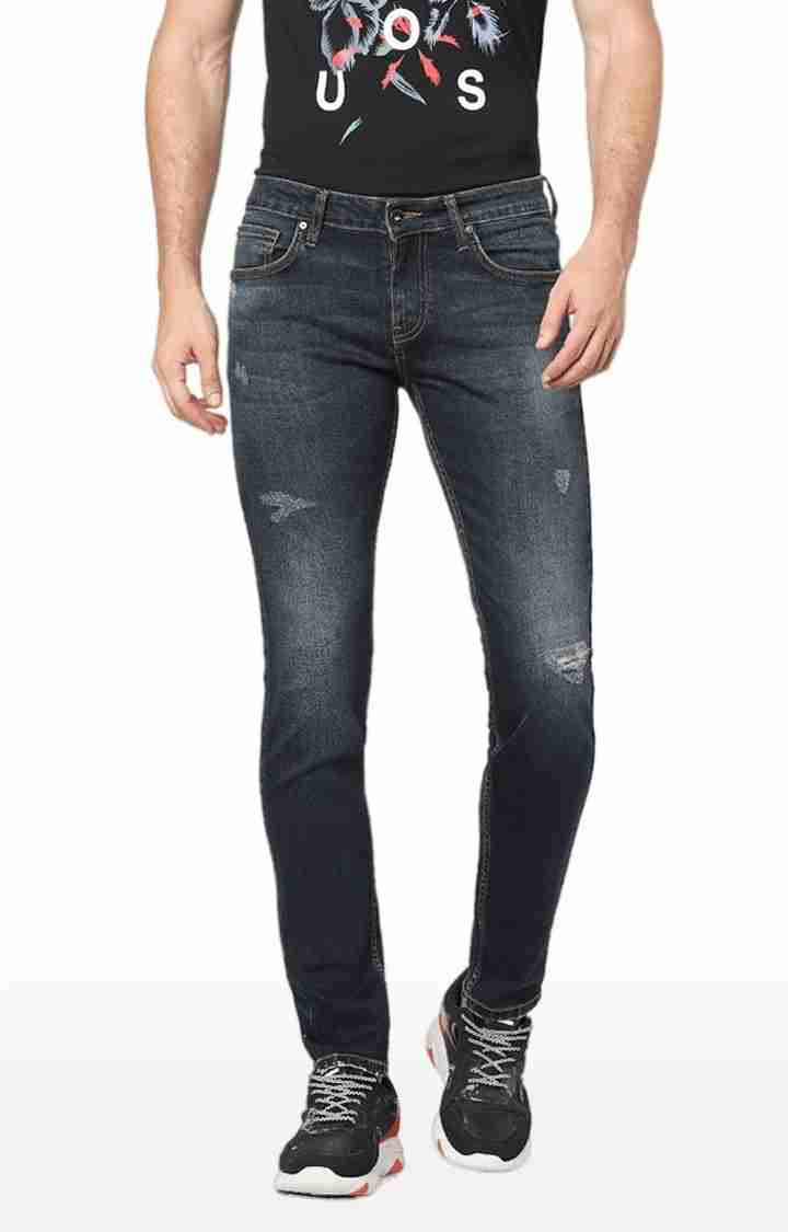 Men's Blue Cotton Ripped Ripped Jeans