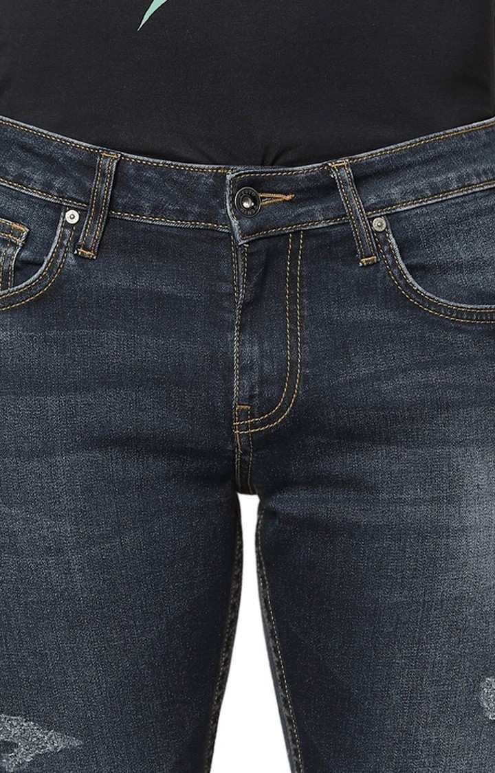 Men's Blue Cotton Ripped Ripped Jeans