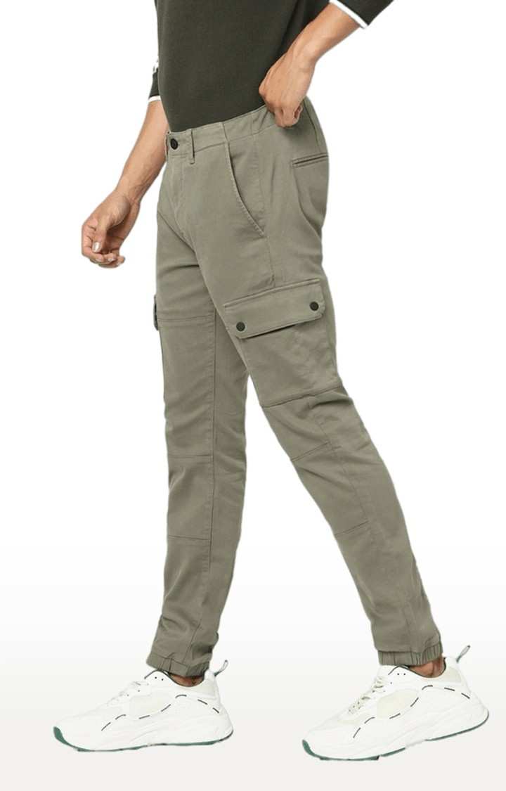 Men's Green Cotton Solid Cargos