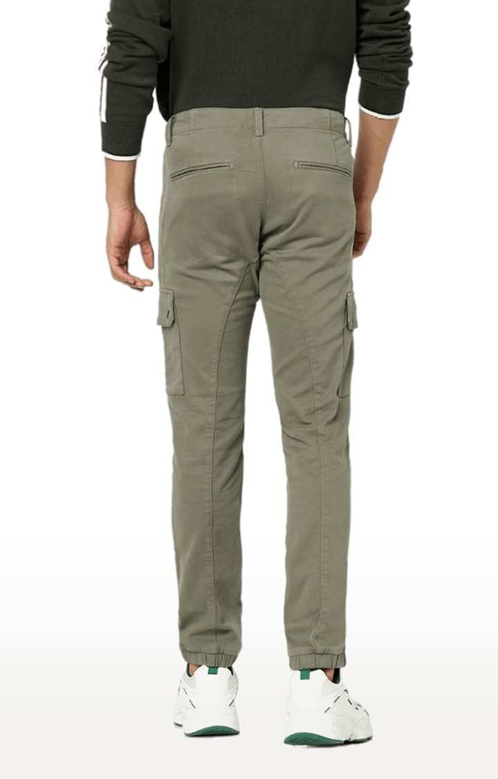 Men's Green Cotton Solid Cargos