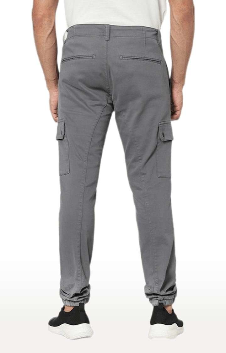 Men's Grey Cotton Solid Cargos