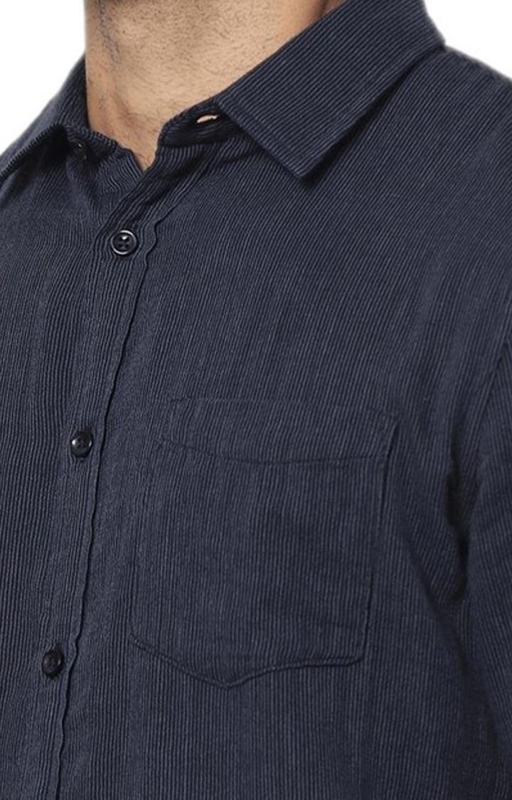 Men's Blue Textured Casual Shirts