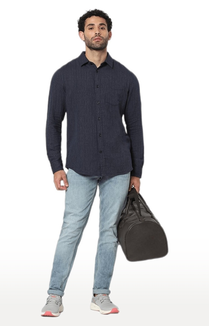 Men's Blue Textured Casual Shirts