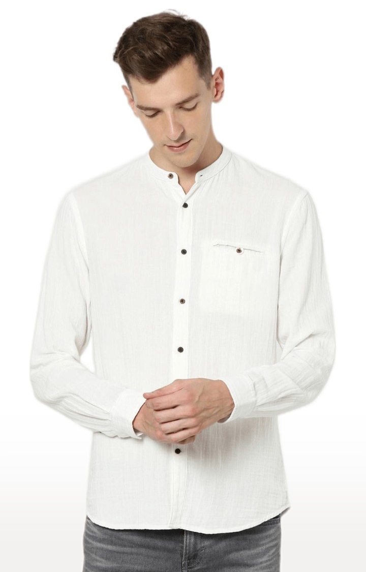 celio | Men's White Solid Casual Shirts