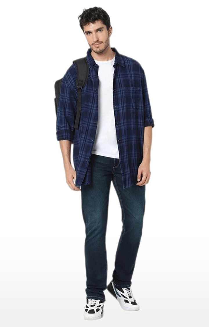 Men's Blue Checked Casual Shirts