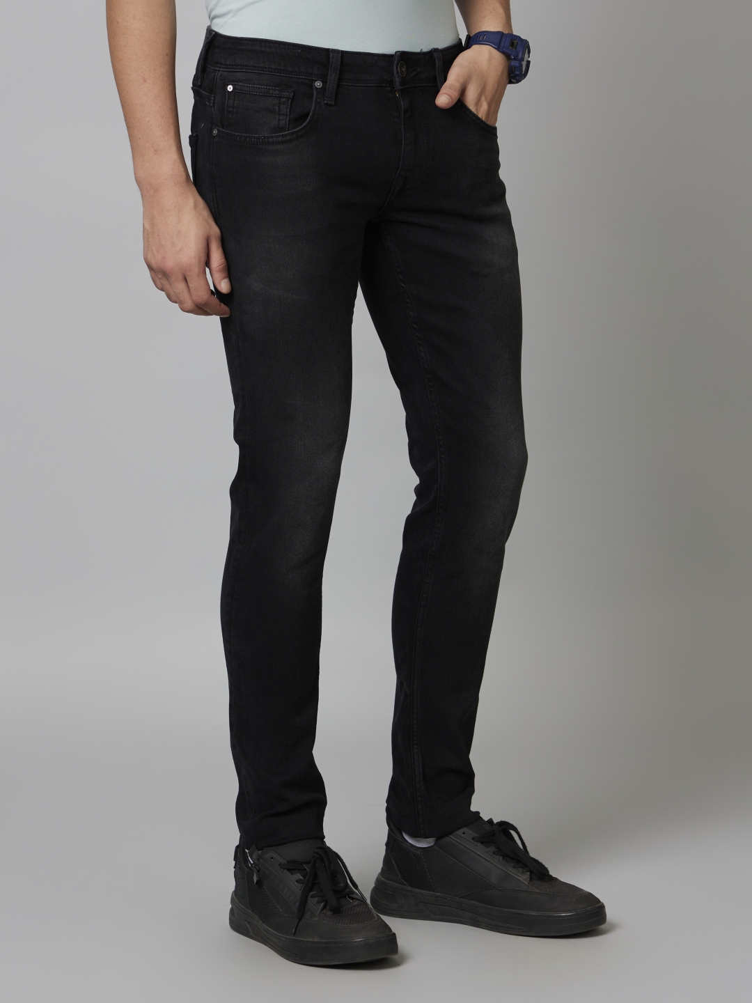celio | Men's Black Cotton Solid Regular Jeans
