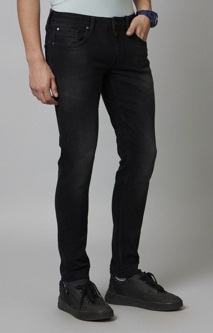 Men's Black Cotton Solid Regular Jeans
