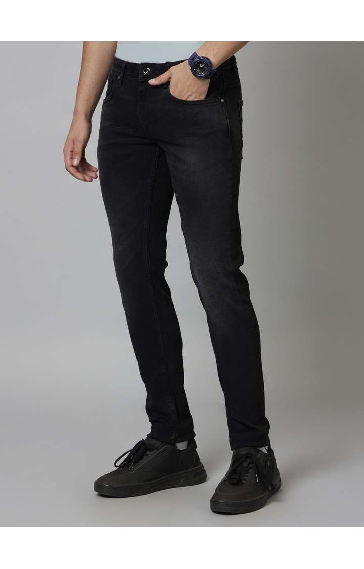 Men's Black Cotton Solid Regular Jeans